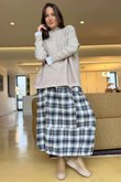 Roberta Plaid Brushed Cotton Balloon Hem Skirt Shadow